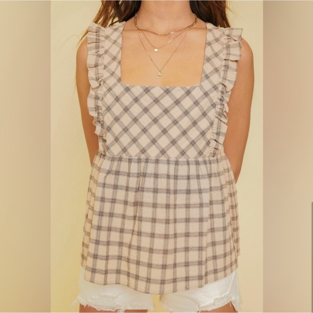 💛 HEM & THREAD Checked Peplum Top